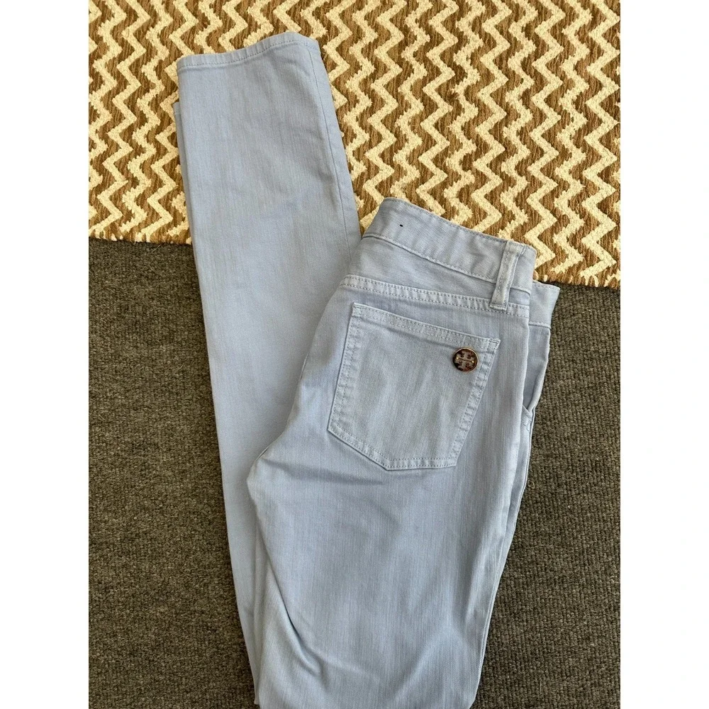 Tory Burch Super Skinny Jeans Womens Size 26 Periwinkle Low Rise‎ Stretch Logo
